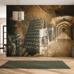 Photo Wallpaper Premium Sand - Birth of Taste - Gastronomy, A bottle of wine, Wine cellar - 200x140 cm