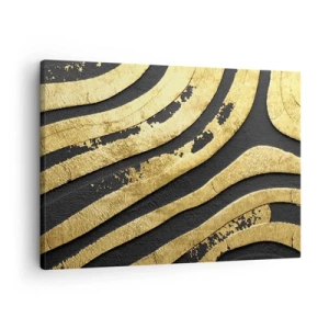 Canvas picture - Golden abstract waves on a black background - 70x50cm - Everything Flows - Modern wall decoration for the living room and bedroom ARTTOR