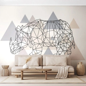 Photo Wallpaper Standard Eco - Geometric drawing of a rhinoceros against a background of triangular patterns - 100x70cm - Structure of Strength - Modern wall decoration for the living room and bedroom ARTTOR