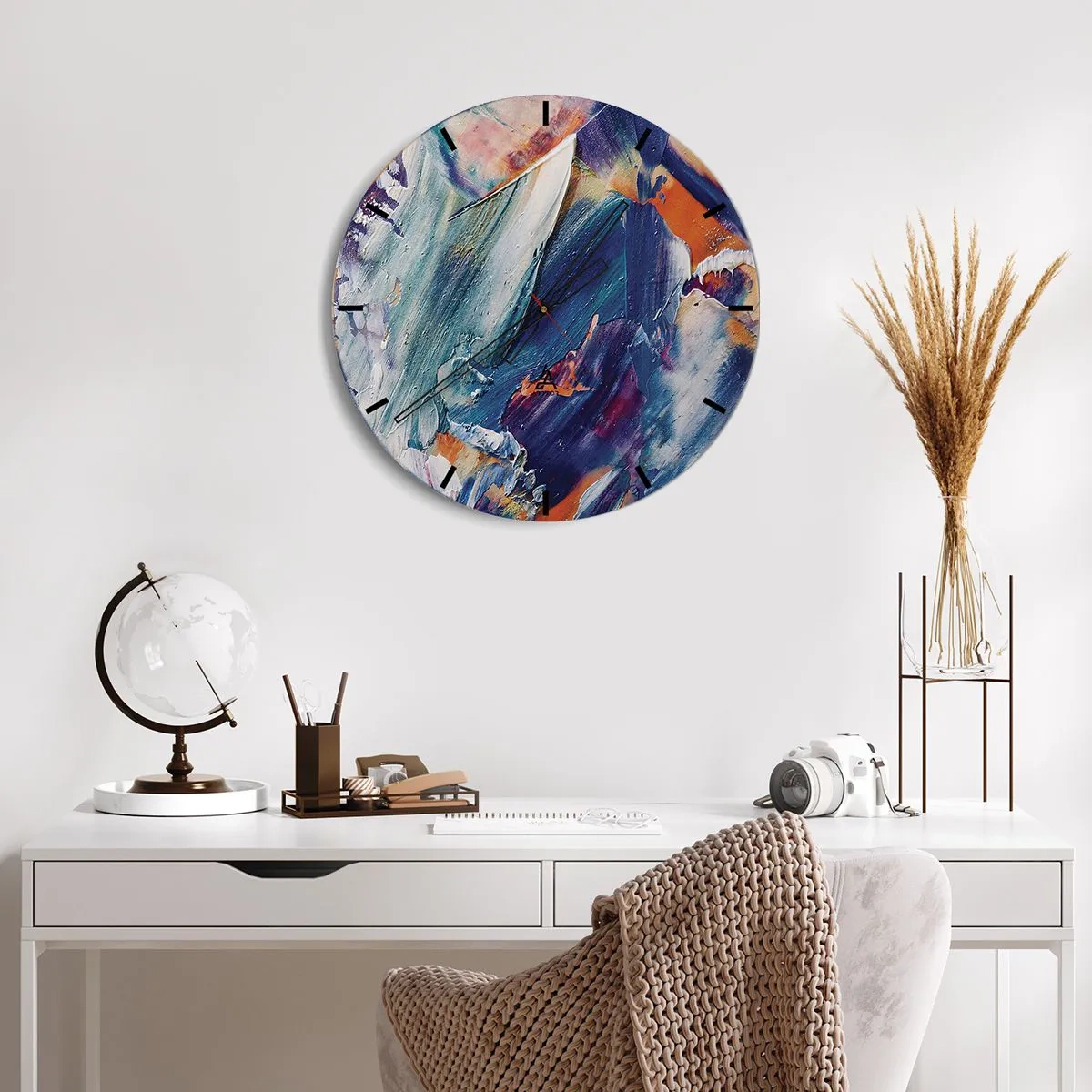 Wall clock - Clock on glass - Expressive paint strokes in saturated colors - 30x30cm - Whirlwind of Colour - Modern wall decoration for the living room, kitchen, and bedroom ARTTOR