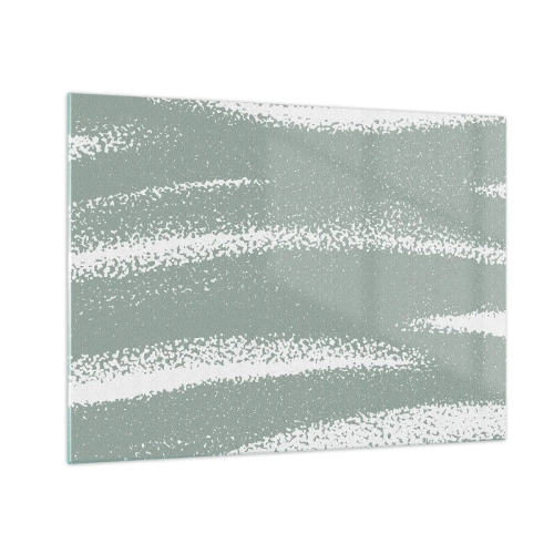 Glass picture - White stripes on a cool green background - 70x50cm - Abstrcat in Winter Climate - Modern wall decoration for the living room and bedroom ARTTOR