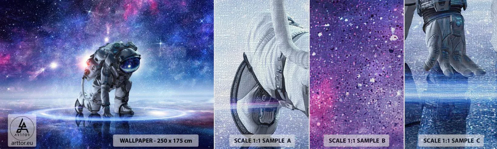 Photo Wallpaper Sample Premium Canvas - Starry Night above Me - Cosmonaut, Cosmos, Astronaut - 100x30 cm