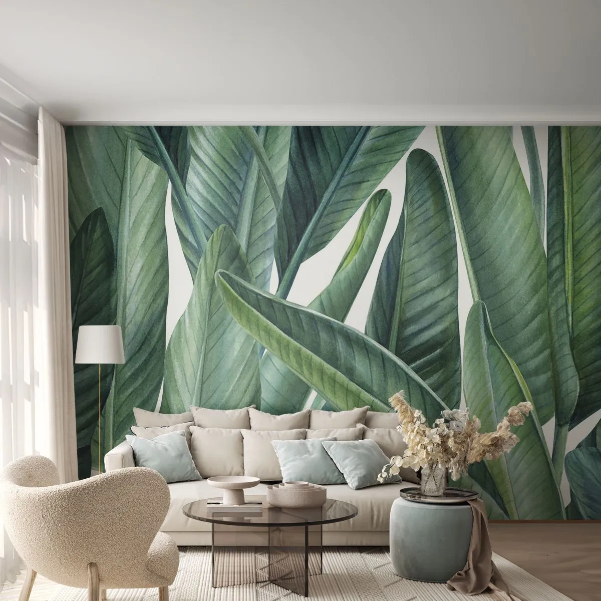 Self-Adhesive Photo Wallpaper Deluxe Sticker - Only Green Itself - Green leaves, Tropical Plant, Nature - 100x70 cm