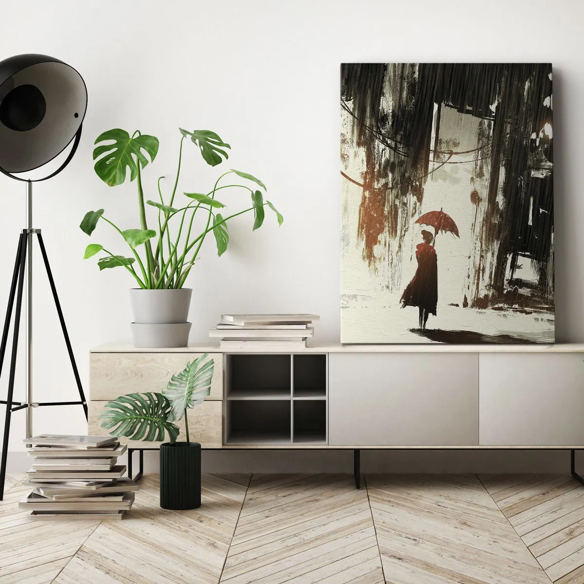 Canvas picture - Poetry of a Red Umbrella - 55x100 cm