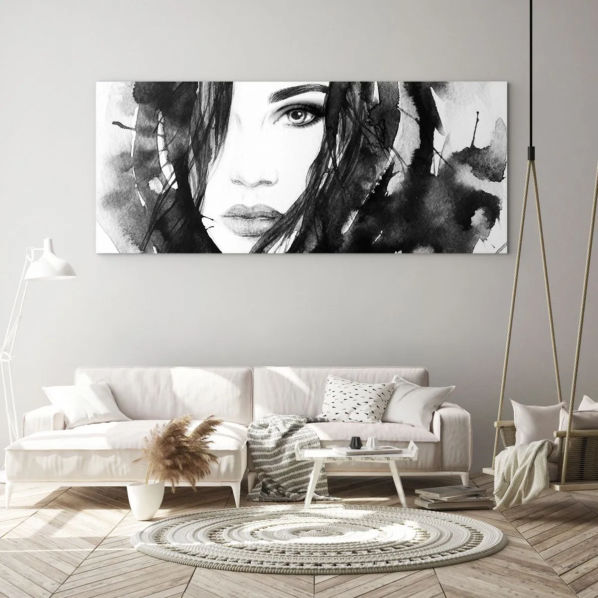 Glass picture - Portriat of a Lady in  Black and White - 120x50 cm