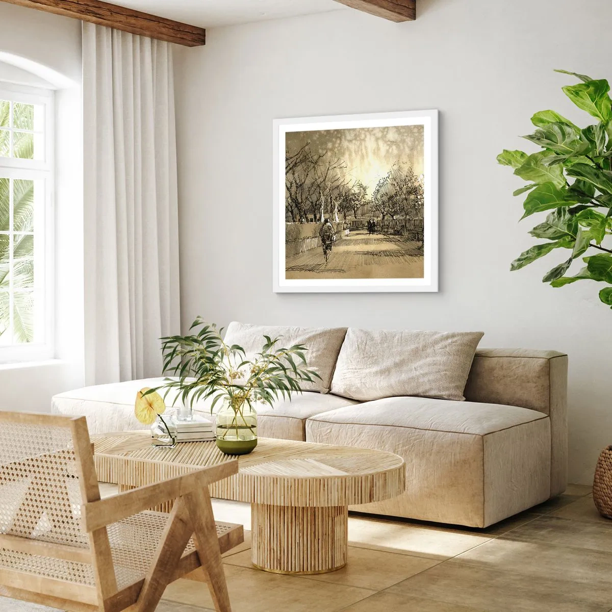 Poster in white frmae - Moment Stopped with a Feather - 40x40 cm
