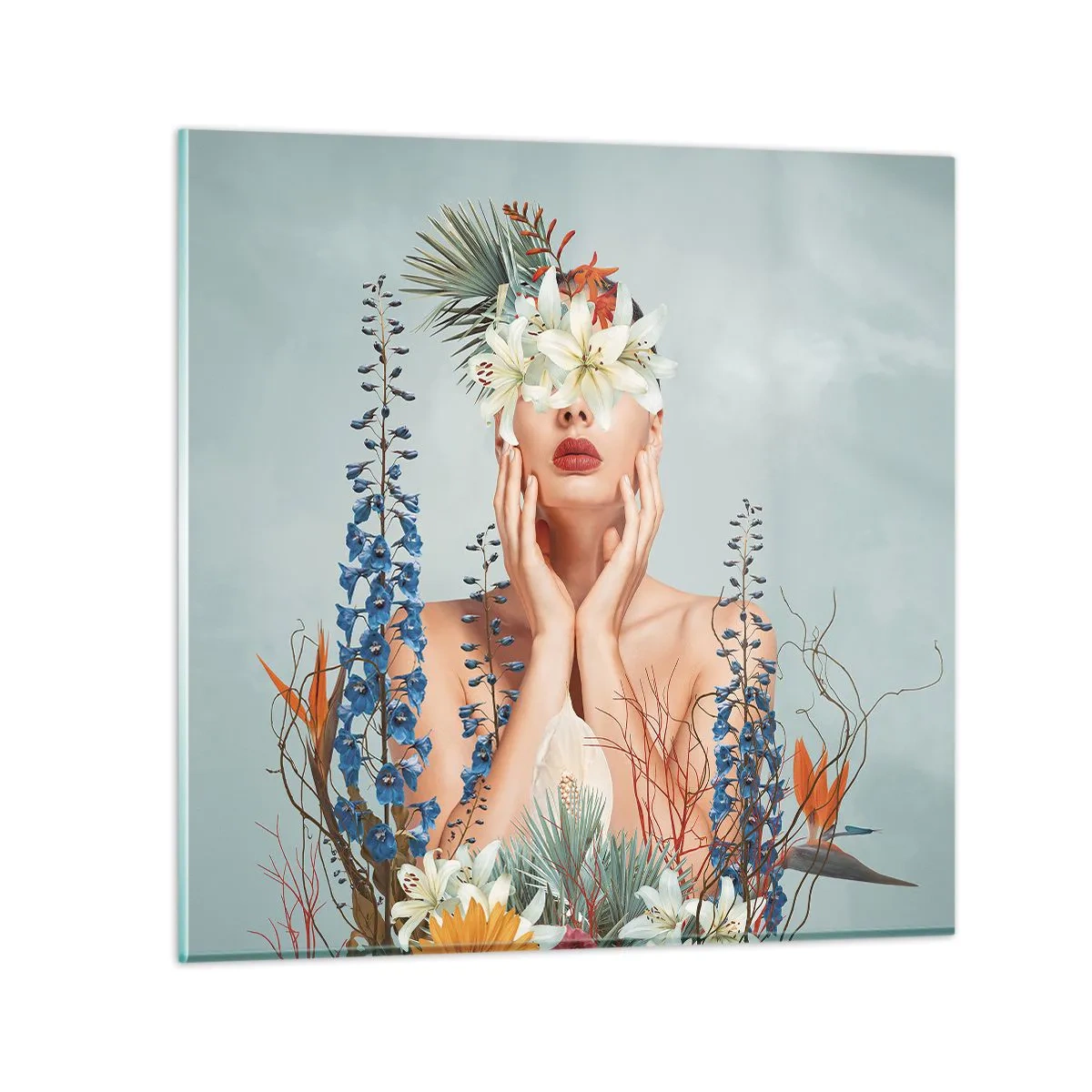 Glass picture - Woman – Flower - 30x30 cm