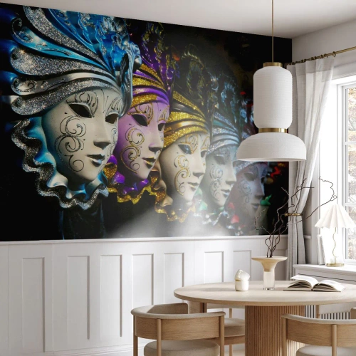 Photo Wallpaper Premium Canvas - Secret in Gold and Silver - Venetian mask, Venice, Carnival - 200x140 cm