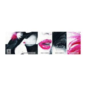 Photo Wallpaper Sample Self-Adhesive Deluxe Sticker - Always a Secret - Woman In A Hat, Woman's Face, Red lips - 100x30 cm