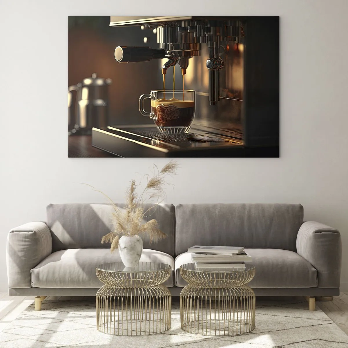 Glass picture - Espresso coffee in a glass with foam - 70x50cm - Sensual Mixture - Modern wall decoration for the living room and bedroom ARTTOR