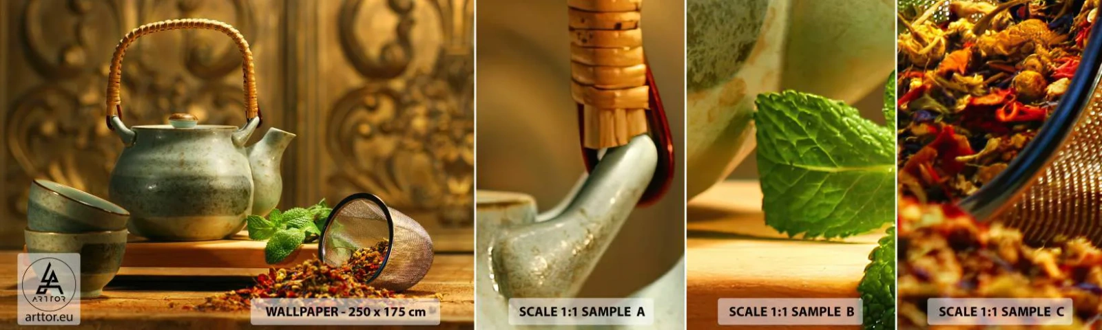 Photo Wallpaper Sample Standard Eco - Treaty about Drinking Tea - Gastronomy, Tea, Dried Herbs - 100x30 cm