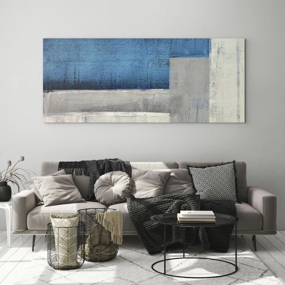 Glass picture - Poetic Composition of Blue and Grey - 120x50 cm
