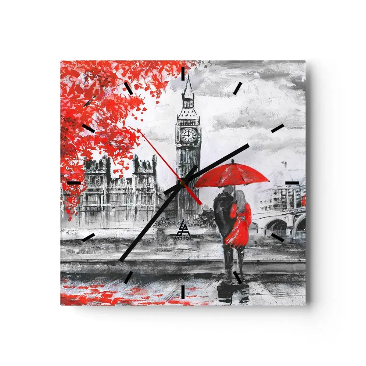 Wall clock - Clock on glass - In Love with London - 30x30 cm