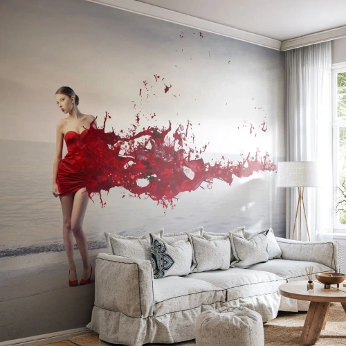 Photo Wallpaper Premium Canvas - Passionate Like a Scarlet - Woman, Model, Graphics - 300x210 cm