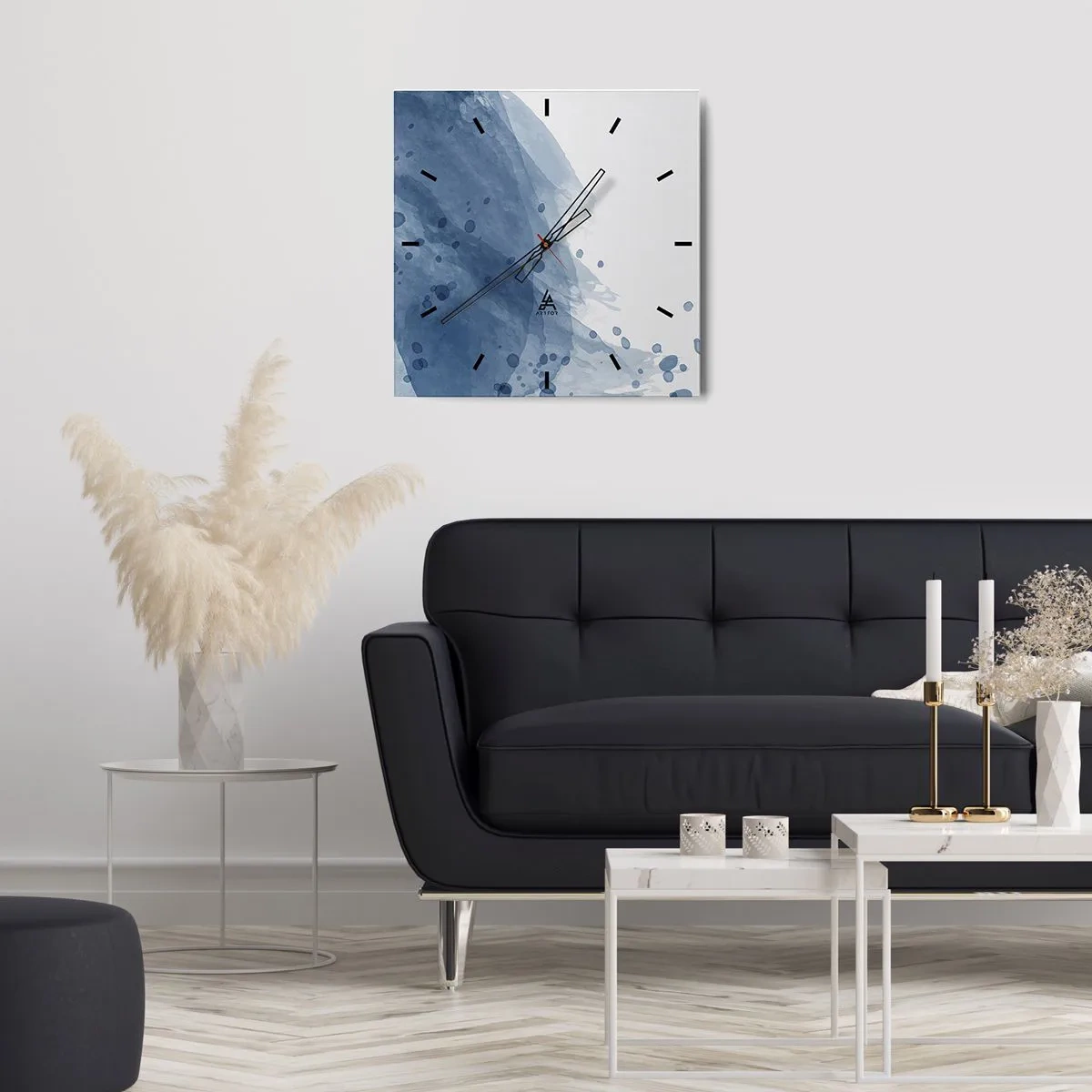 Wall clock - Clock on glass - Blue Tulle - 40x40 cm