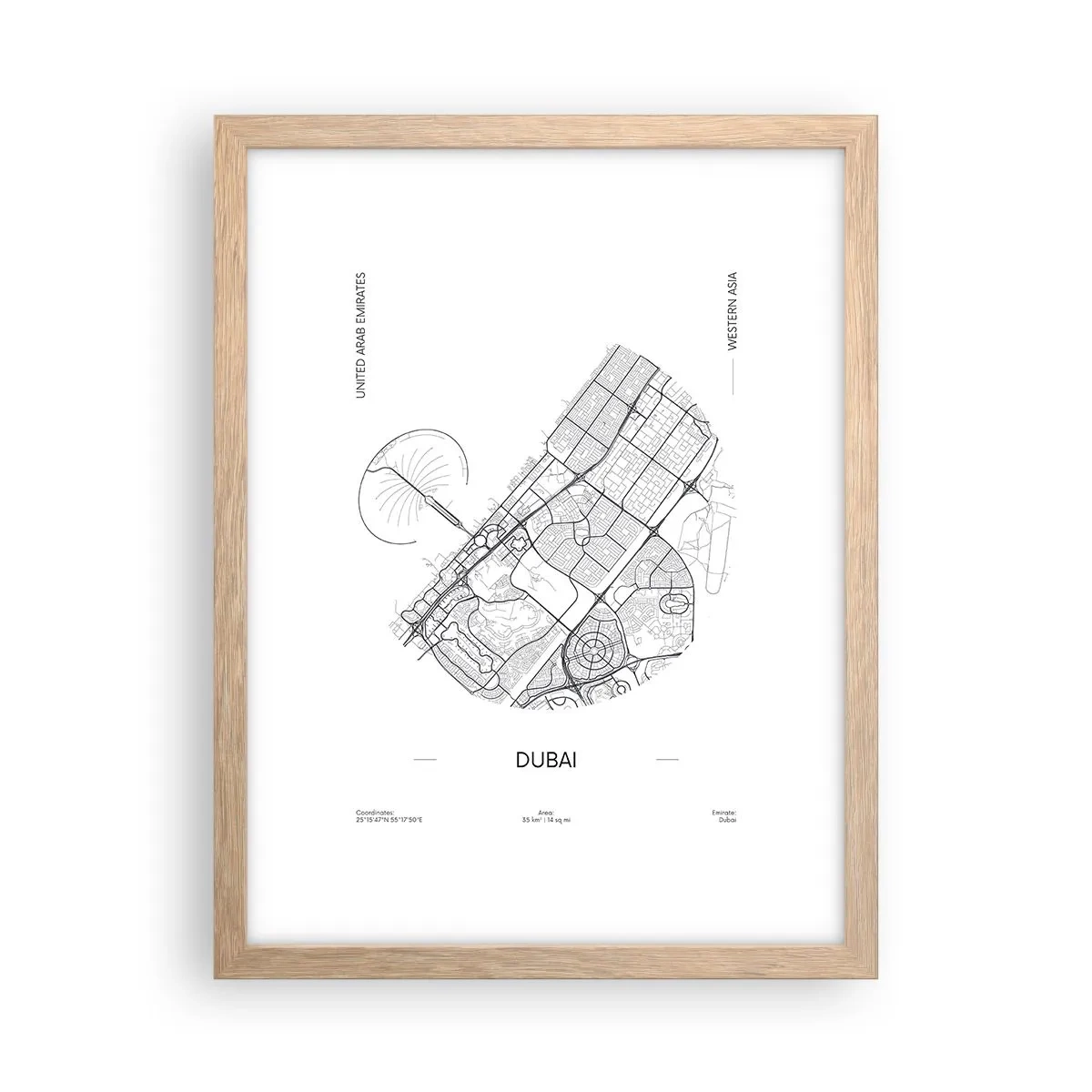 Poster in light oak frame - Anatomy of Dubai - 30x40 cm