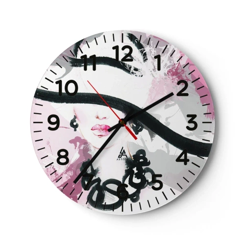 Wall clock - Clock on glass - Portrait of a Lady in Black and Pink - 40x40 cm