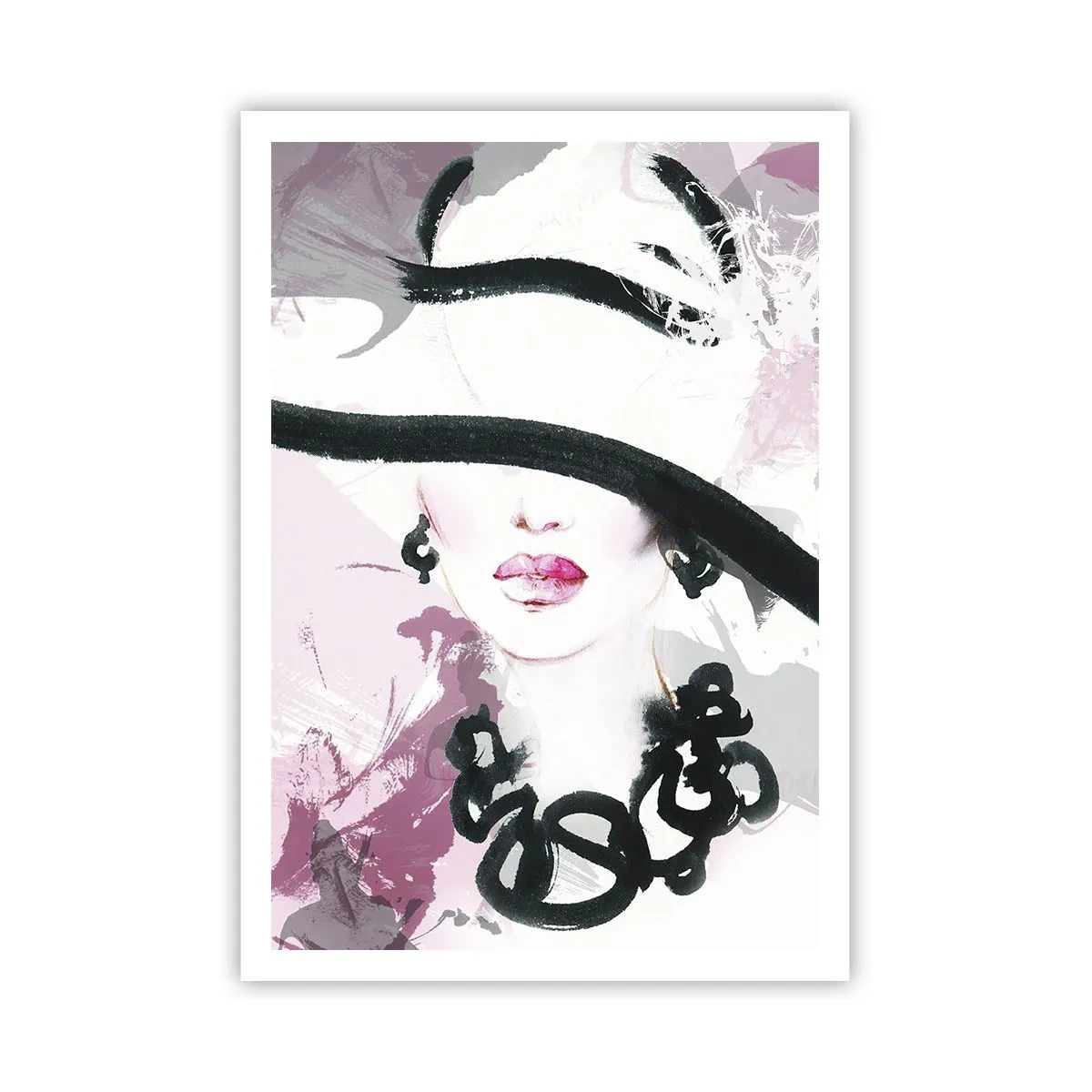 Poster - Portrait of a Lady in Black and Pink - 70x100 cm
