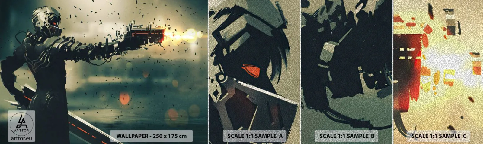 Photo Wallpaper Sample Premium Sand - Lethal Weapon- Your Own Terminator - Abstraction, Fantasy, Future Warrior - 100x30 cm