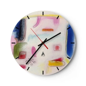 Wall clock - Clock on glass - Colorful abstract spots on a light background in a painterly style - 30x30cm - More Convex than Concave or Flat - Modern wall decoration for the living room, kitchen, and bedroom ARTTOR