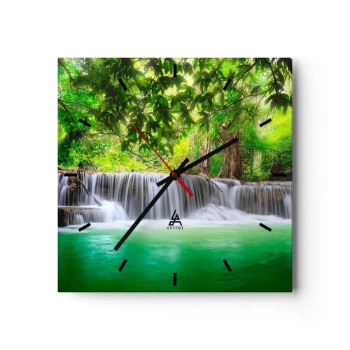 Wall clock - Clock on glass - Cascade in Green - 40x40 cm