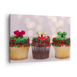 Canvas picture - Christmas cupcakes with colorful sprinkles and bows - 70x50cm - Cakes with a Bow - Modern wall decoration for the living room and bedroom ARTTOR