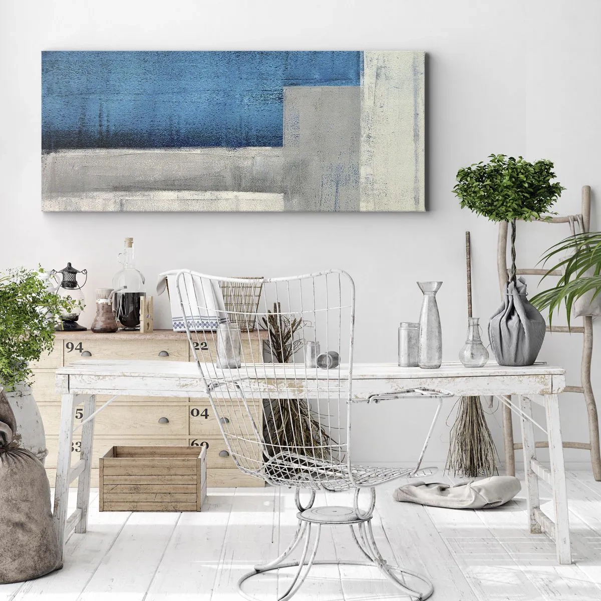 Canvas picture - Poetic Composition of Blue and Grey - 90x30 cm