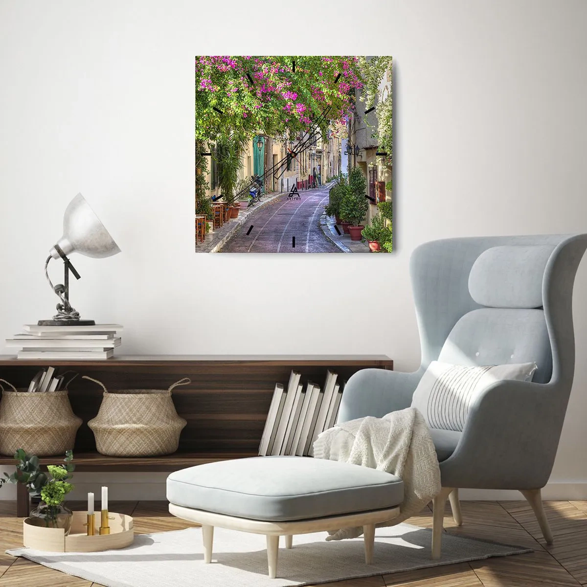 Wall clock - Clock on glass - Blooming Alley - 40x40 cm