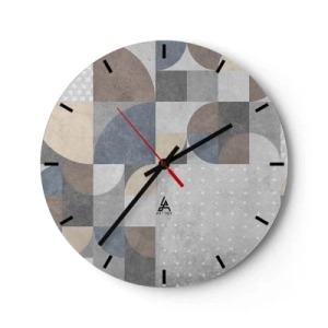 Wall clock - Clock on glass - Geometric shapes in the style of ceramic tiles in subdued colors - 30x30cm - Ceramic Fantasy - Modern wall decoration for the living room, kitchen, and bedroom ARTTOR