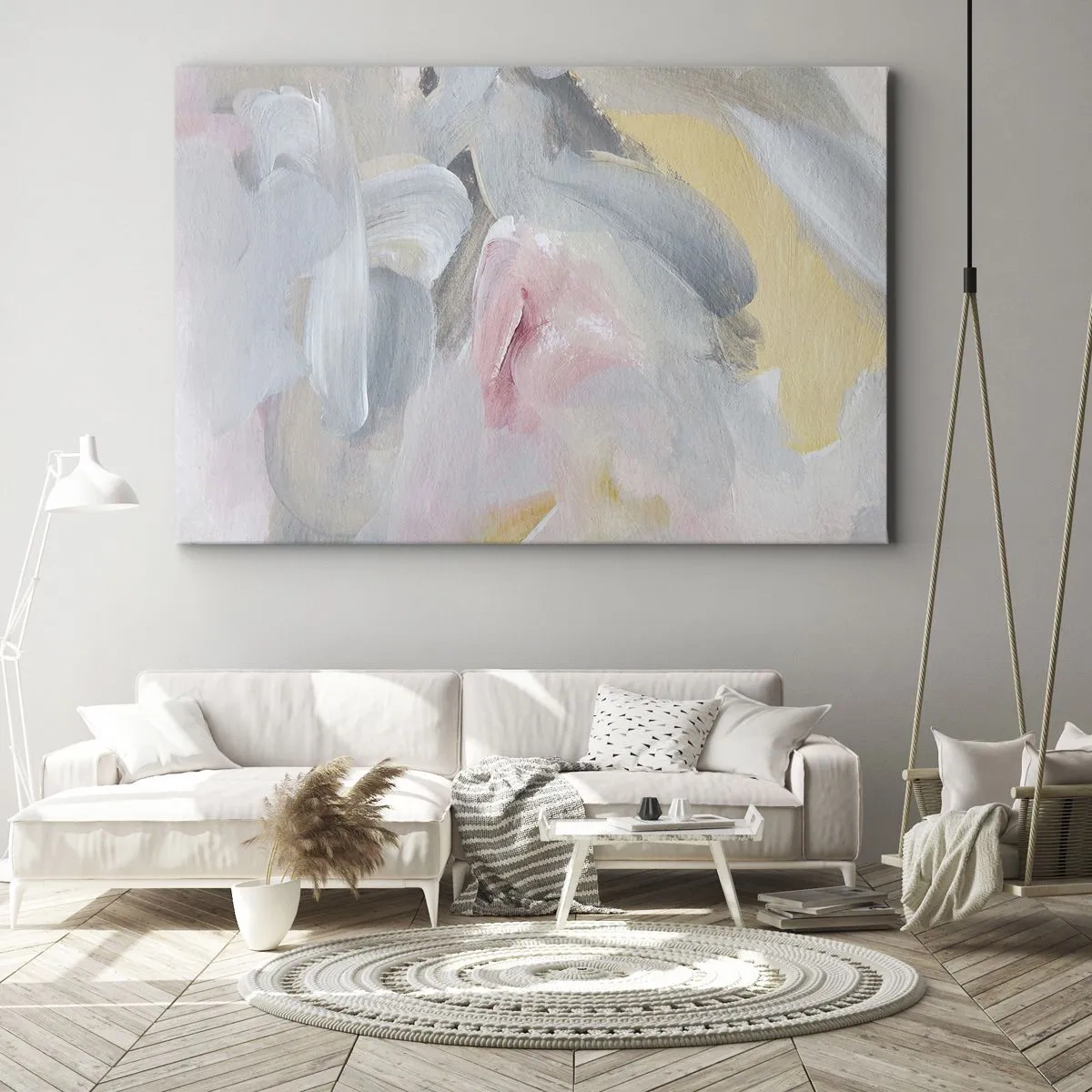 Canvas picture - Abstract pastel strokes in shades of pink and gray. - 70x50cm - In a Pastel World - Modern wall decoration for the living room and bedroom ARTTOR