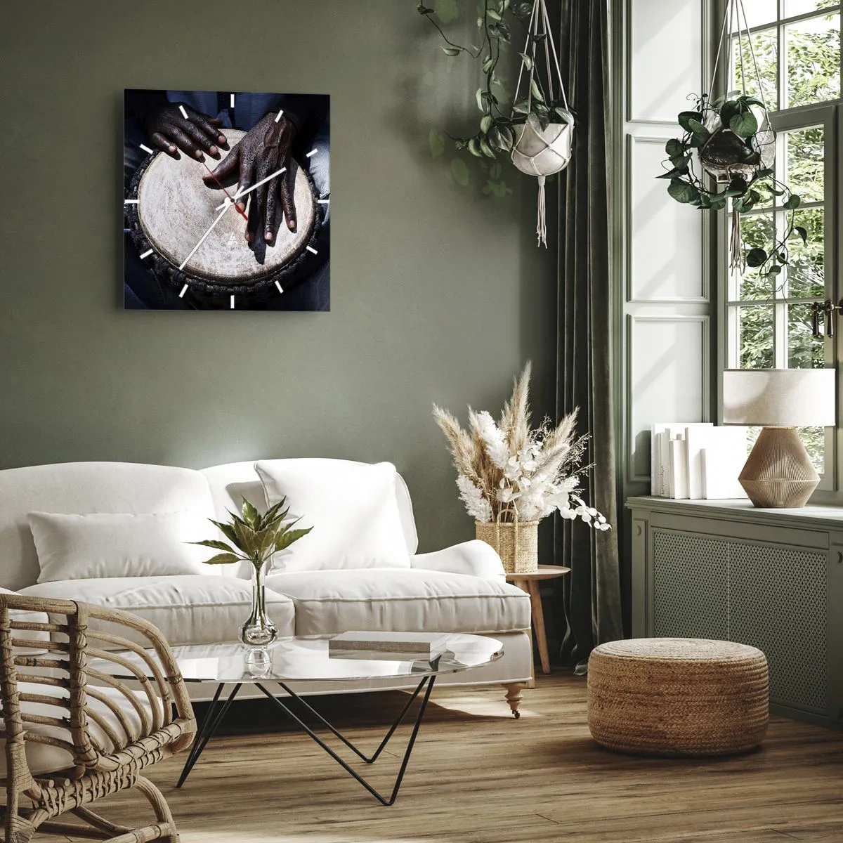 Wall clock - Clock on glass - Live at Your Own Rhythm - 30x30 cm