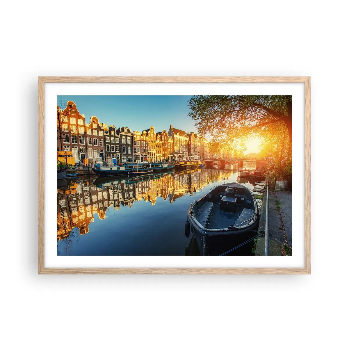 Poster in light oak frame - Morning in Amsterdam - 70x50 cm