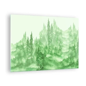 Glass picture - Green forest in watercolor style - 70x50cm - Behind a Green Fog - Modern wall decoration for the living room and bedroom ARTTOR
