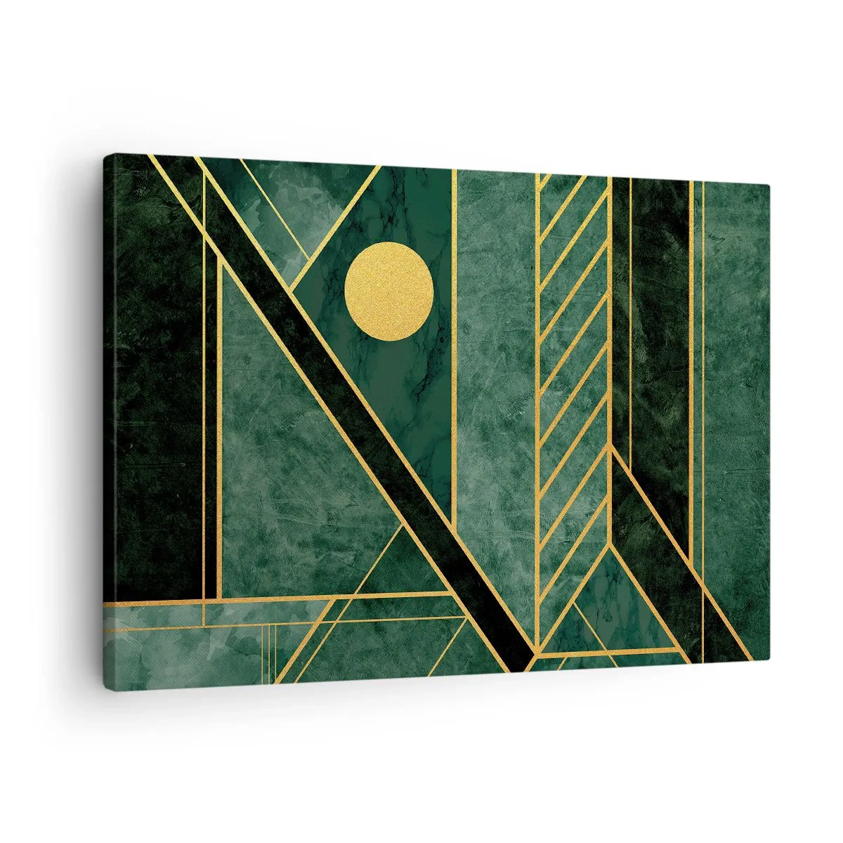 Canvas picture - Green and gold geometric design with an elegant pattern - 70x50cm - Dynamics of Gold and Azure - Modern wall decoration for the living room and bedroom ARTTOR