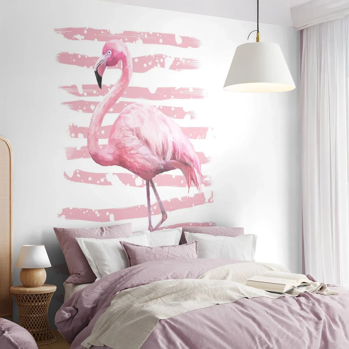 Photo Wallpaper Standard Eco - With Dignity but in Pink - Flamingo, Bird, Piece - 350x256 cm