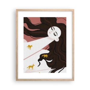 Poster in light oak frame - Dream of a Golden Horse - 40x50 cm