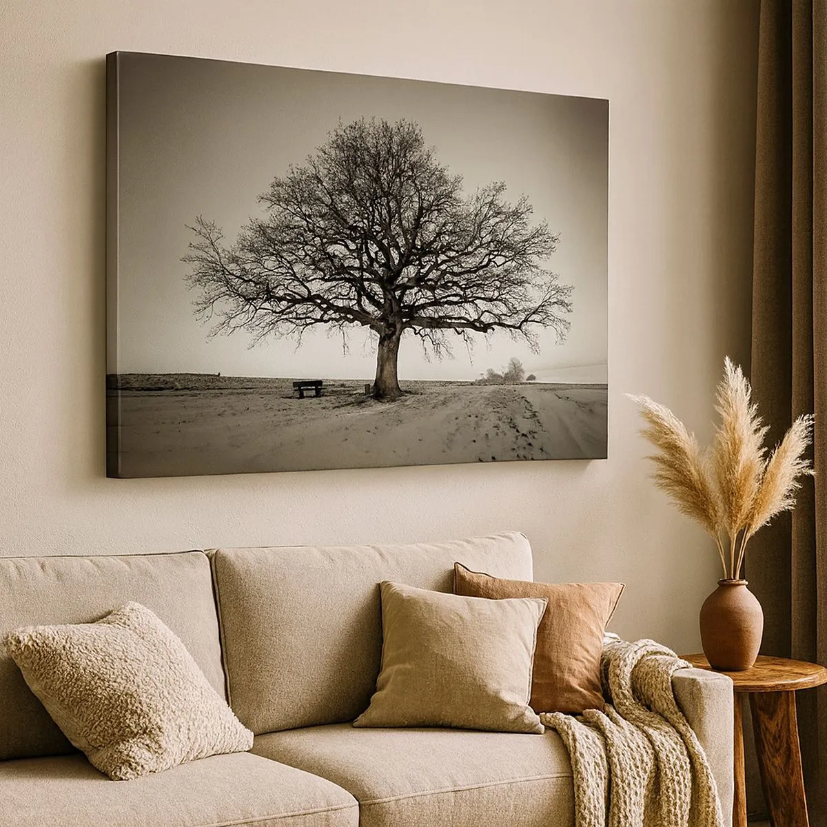 Canvas picture - A lonely tree in a sepia field - 70x50cm - From Here to Eternity - Modern wall decoration for the living room and bedroom ARTTOR