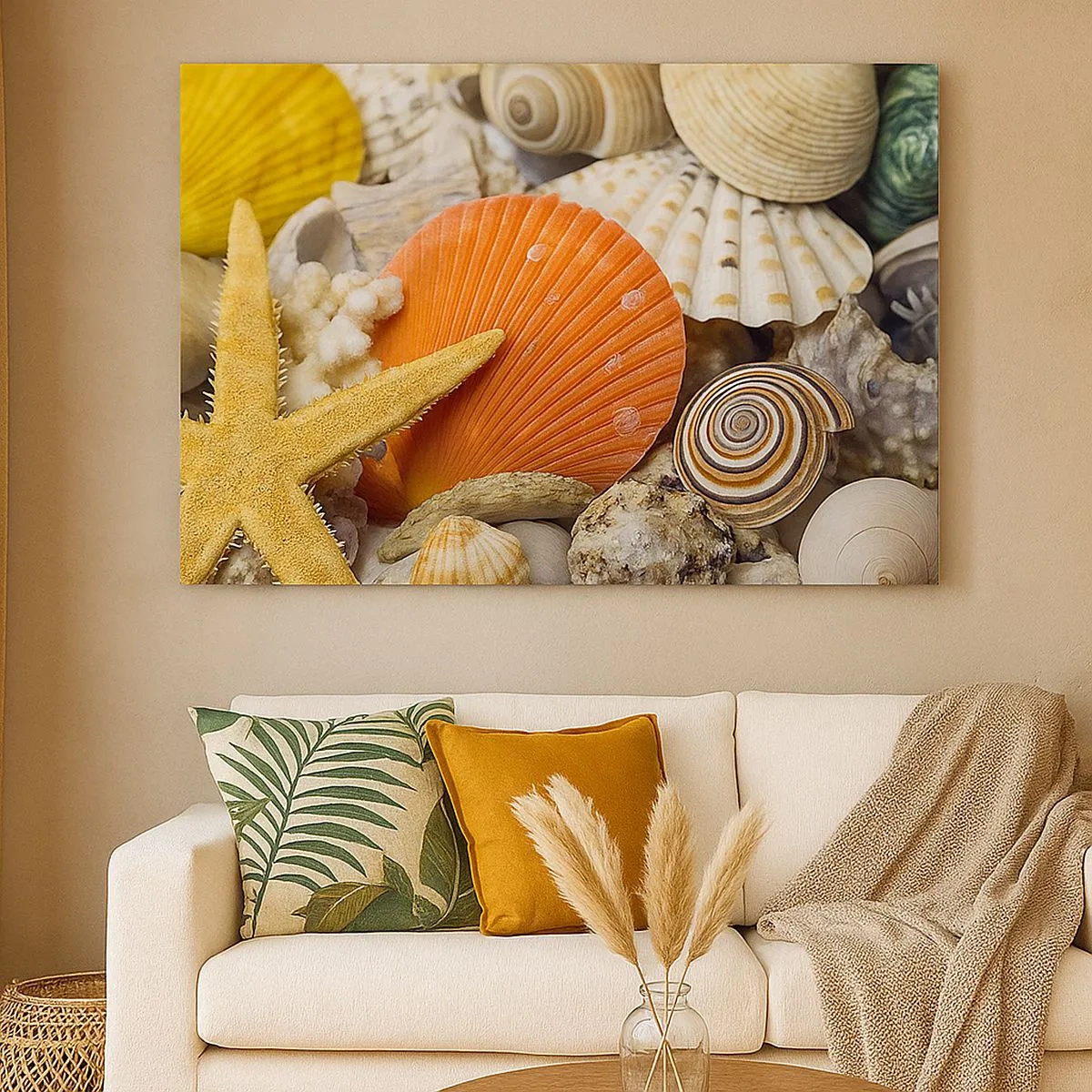 Canvas picture - Shells and starfish in a marine composition - 70x50cm - Treasures of the Ocean - Modern wall decoration for the living room and bedroom ARTTOR