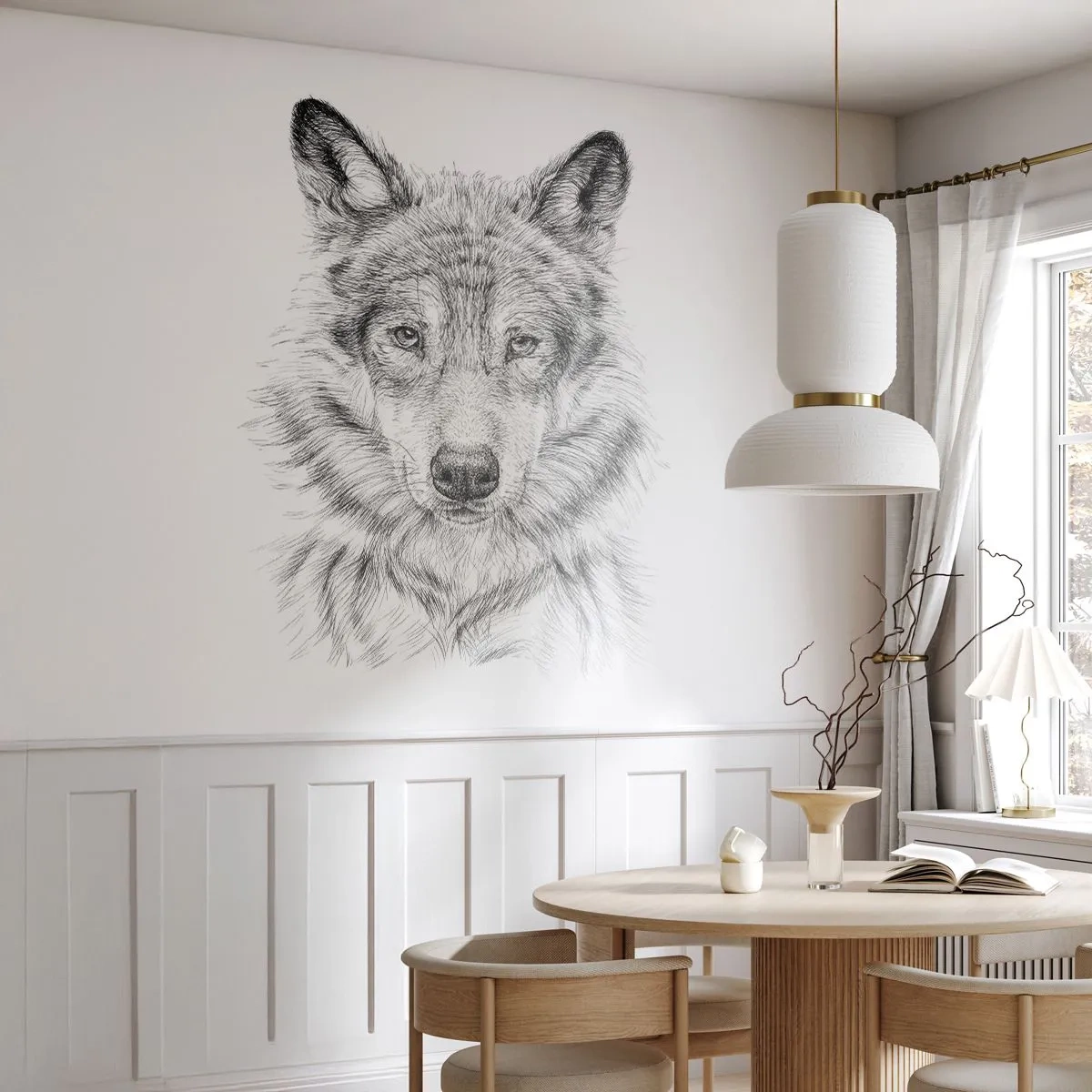 Photo Wallpaper Standard Eco - Born Leader - Wolf, Sketch, Scandinavian - 450x315 cm