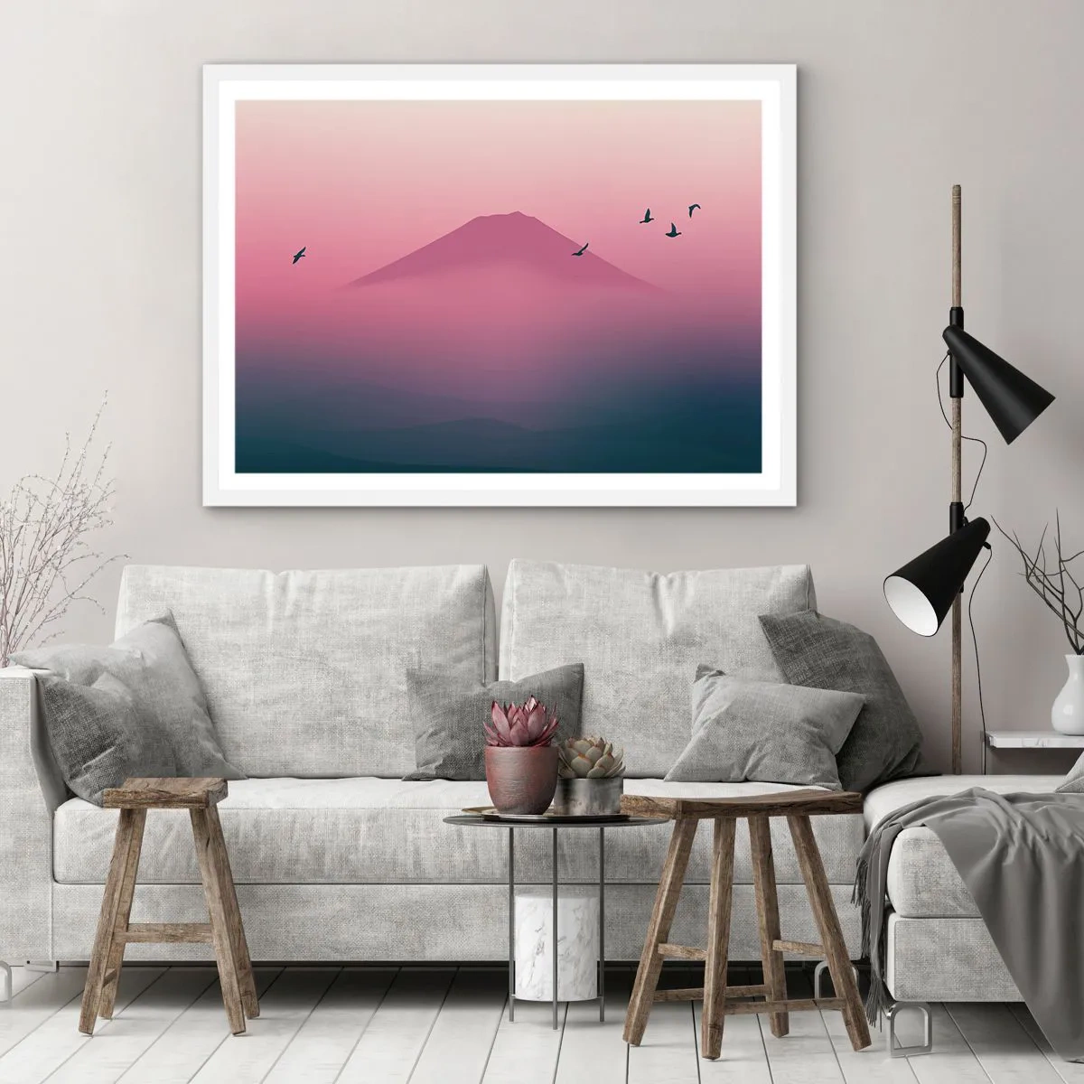 Poster in white frmae - Wanderers above Clouds - 100x70 cm