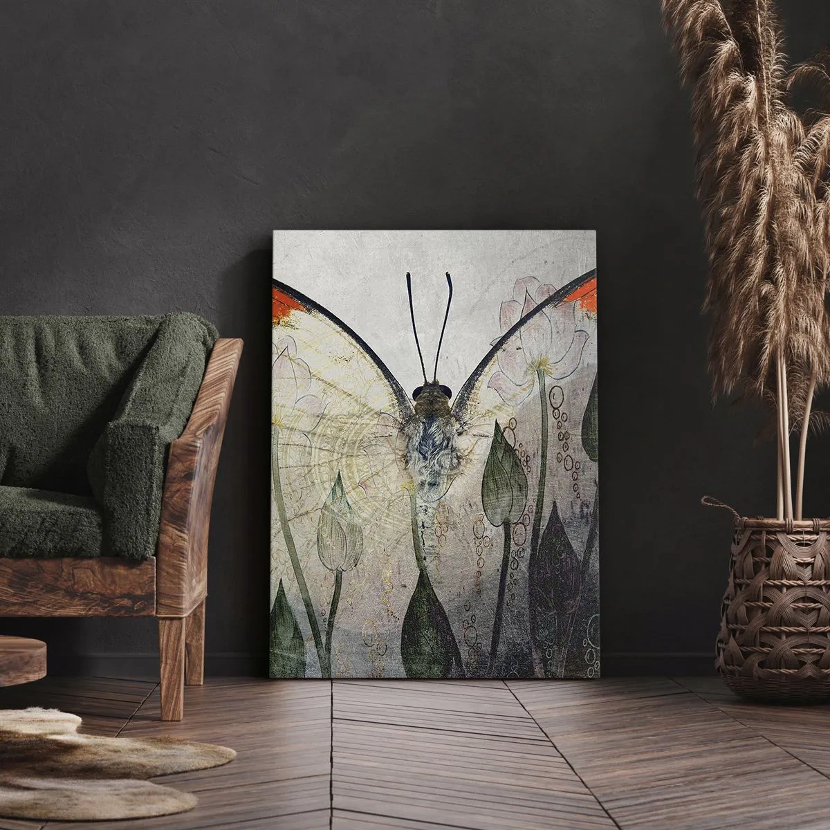 Canvas picture - When a Butterfly is Swinging on the Grass - 50x70 cm