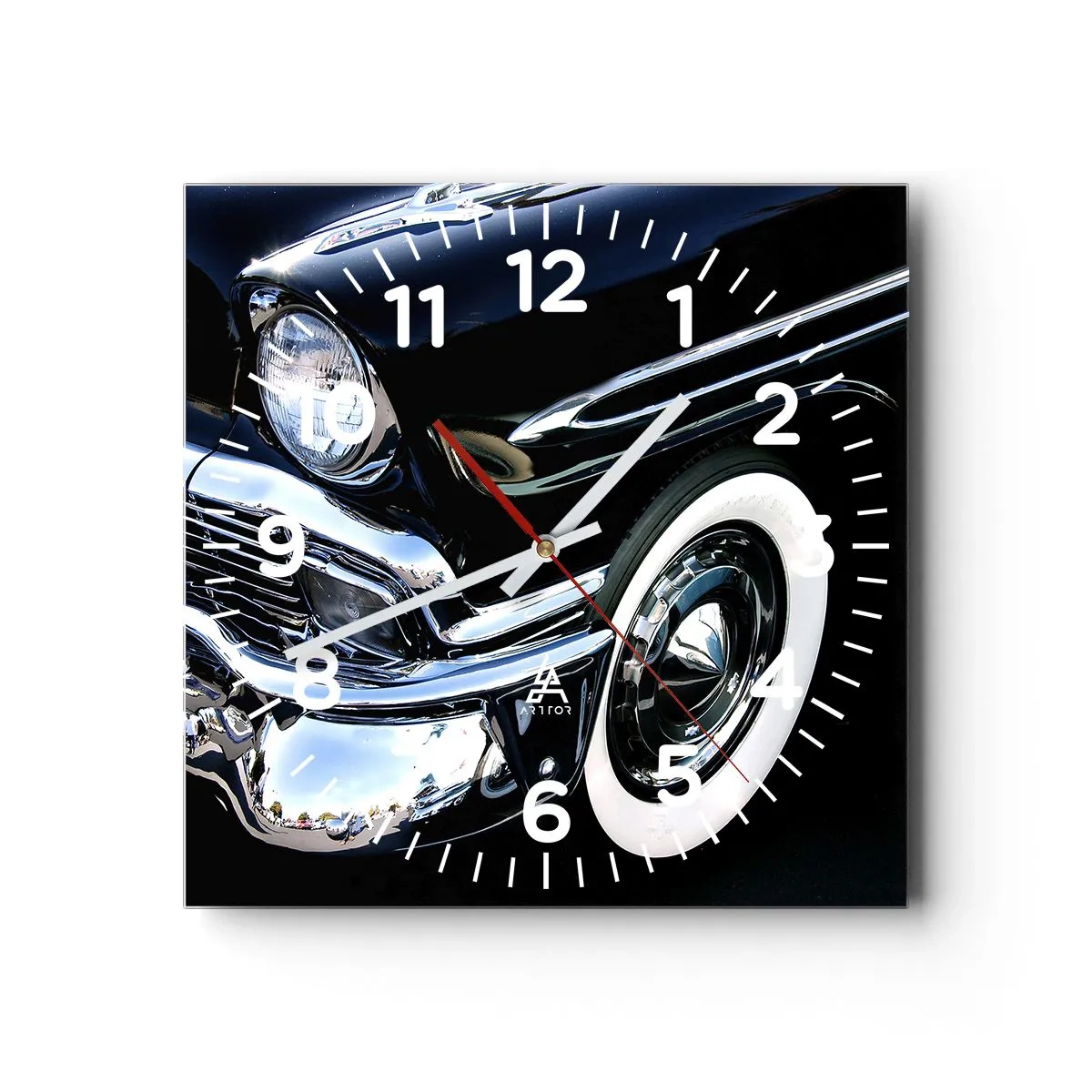 Wall clock - Clock on glass - Classics in Silver, Black and White - 40x40 cm