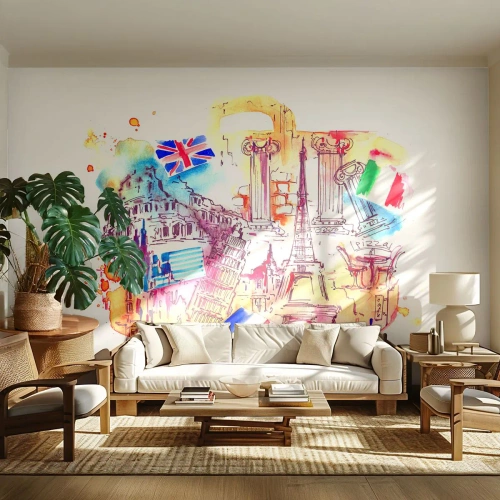 Photo Wallpaper Standard Eco - European Tour - Abstraction, Travels, Suitcase - 500x350 cm