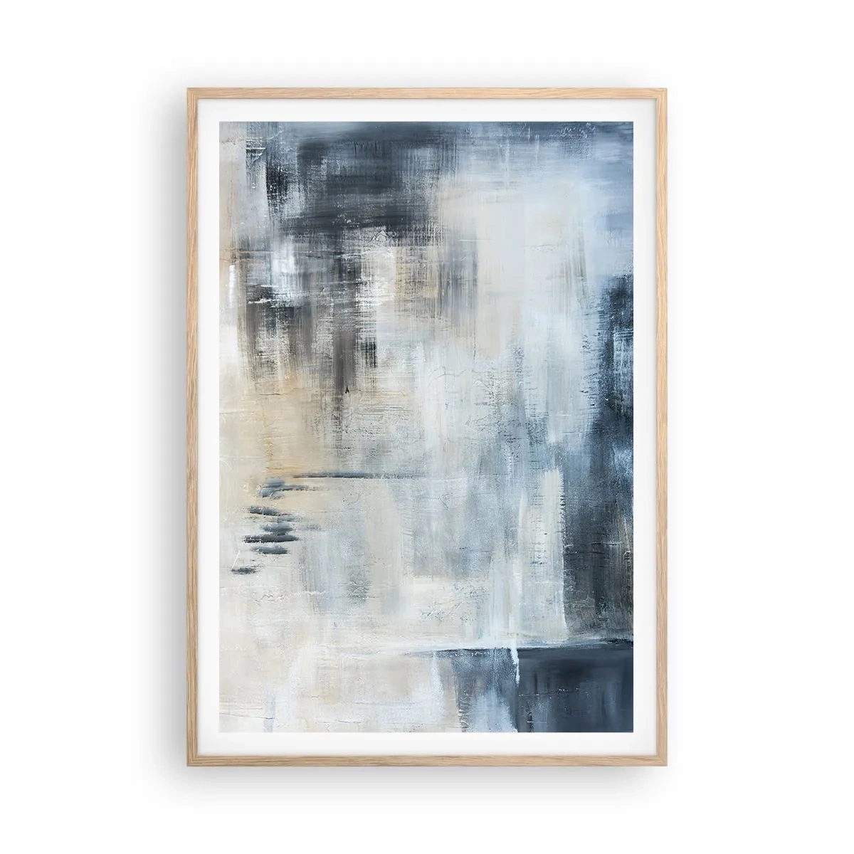 Poster in light oak frame - Behind the Curtain of Blue - 70x100 cm