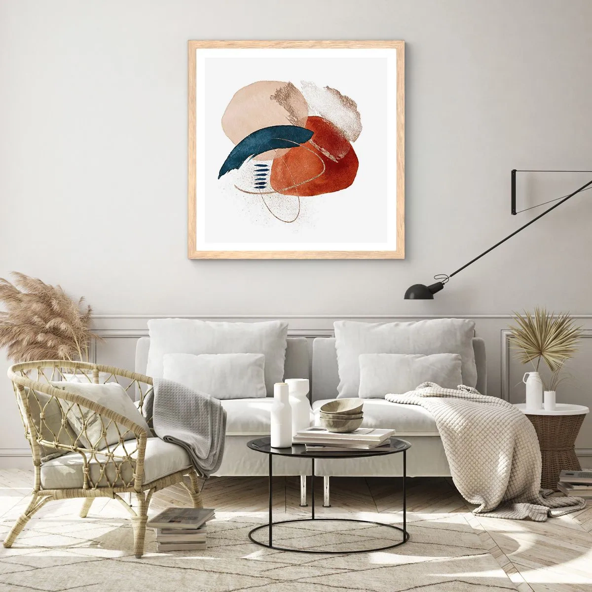 Poster in light oak frame - Oval Composition - 40x40 cm