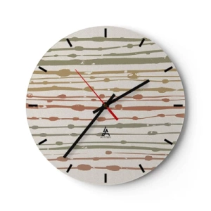 Wall clock - Clock on glass - Colorful lines and spots in a horizontal rhythm on a light background - 30x30cm - Musical Colour Notation - Modern wall decoration for the living room, kitchen, and bedroom ARTTOR