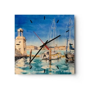 Wall clock - Clock on glass - Sunny Lagoon - 30x30 cm