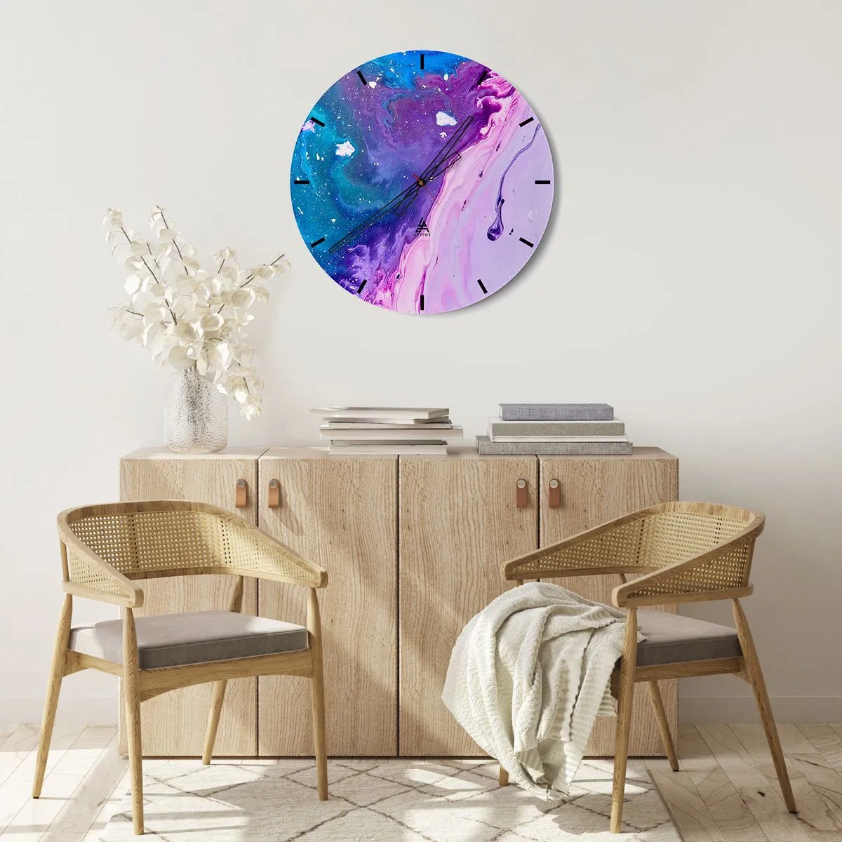 Wall clock - Clock on glass - Yin and Yang - 40x40 cm
