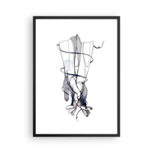 Poster in black frame - Artistic hands with delicate flowers and lines - 50x70cm - Study of Touch - Modern wall decoration for the living room and bedroom ARTTOR