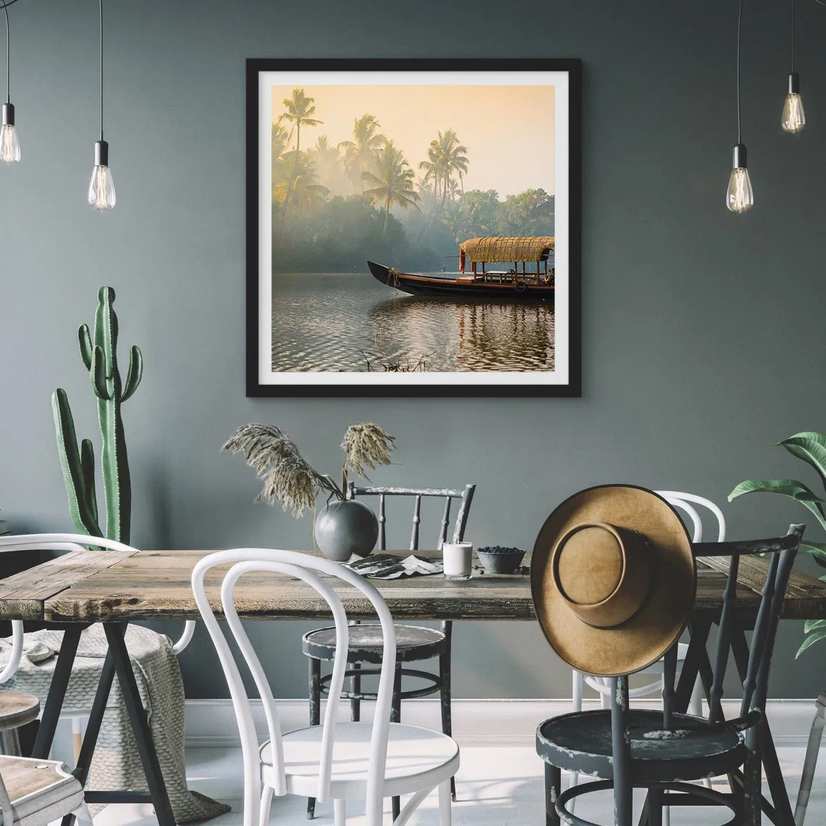 Poster in black frame - House on the River - 40x40 cm